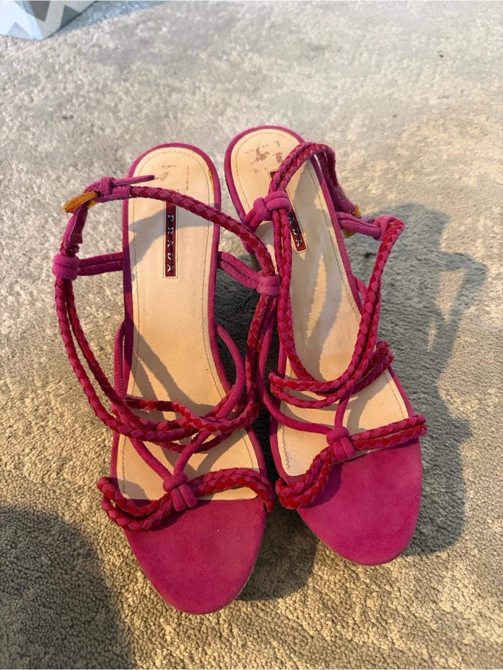Women's Pink Braided Wedge Sandals by